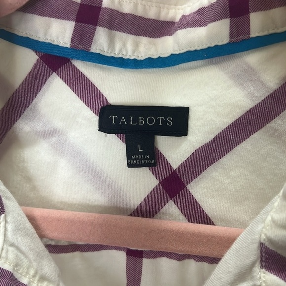 Talbots women’s button down shirt cream purple large - Picture 3 of 6